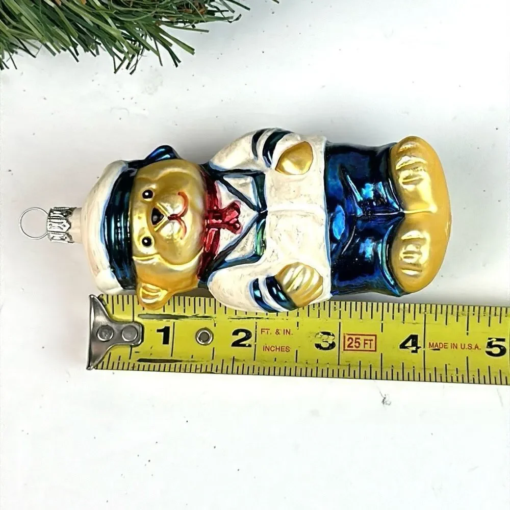 Navy Teddy Bear Glass Christmas Ornament made in Germany Hand Painted